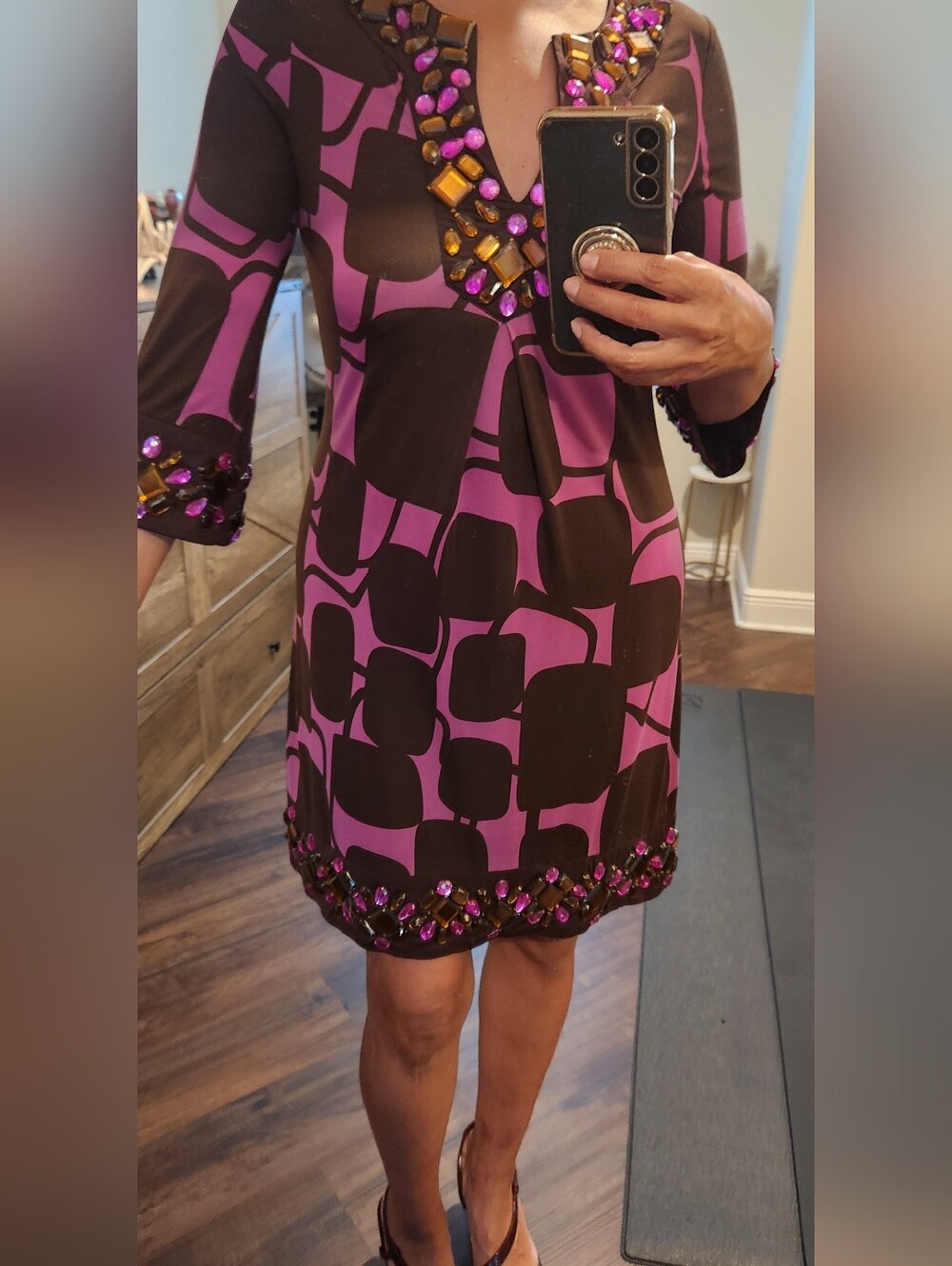INC Embellished Purple and Brown Dress